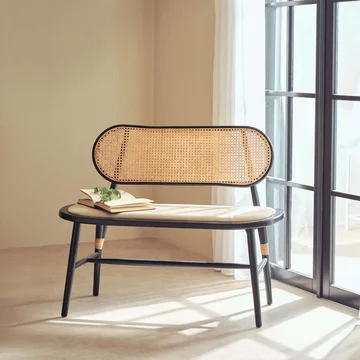 Cebu bench - natural elm wood with beige fabric