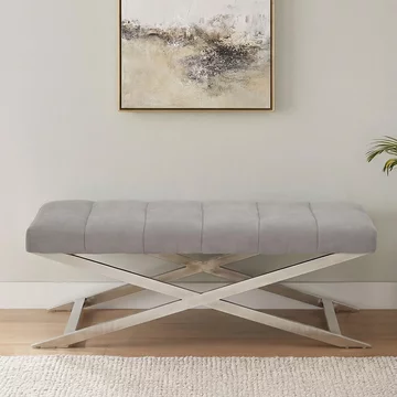 Gilden bench - grey fabric with silver cross base