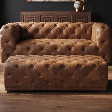 Hoxton ottoman bench - vintage brown tufted leather