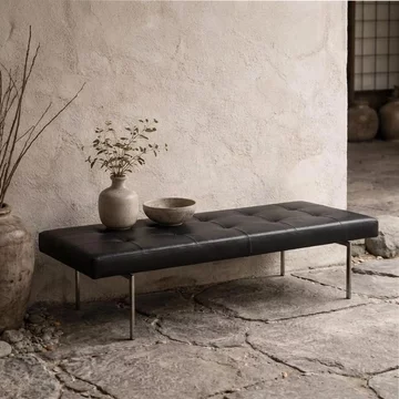 Darell tufted bench - black - leather and metal