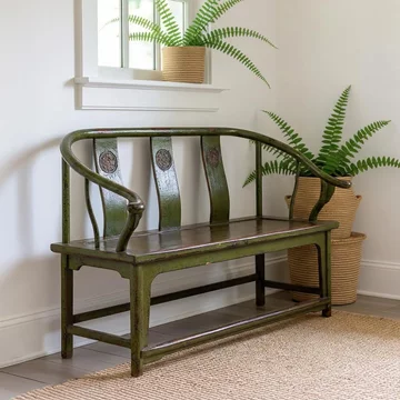 Unique one of a kind - distressed loveseat bench - green - lacquered pine wood