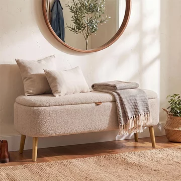 Harlow storage bench - beige and natural - fabric and rubberwood