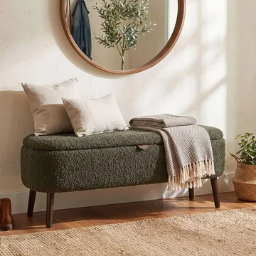 Harlow storage bench - green and black - fabric and rubberwood