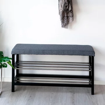 Padova bench - grey fabric - with shelves