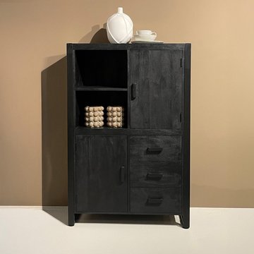 Norris hall cabinet - 2 door - 3 drawer - charcoal - rustic mango wood