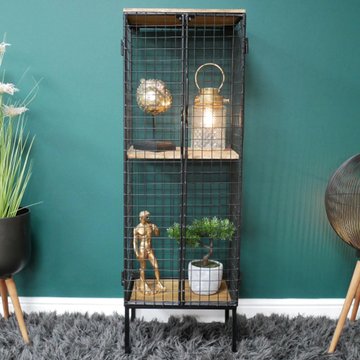 Industrial cabinet - 2 door - black - mango wood and metal