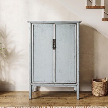 Unique one of a kind - distressed storage cabinet - 2 door - grey - elm wood