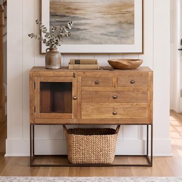 Vienna hall cabinet - 1 door - 4 drawer - natural - glass and wood