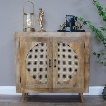 Storage cabinet - acacia wood and rattan - 2 door