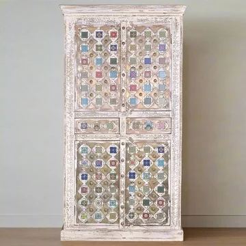 Awendaw hall cabinet - 4 door - mango wood - white washed