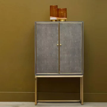 Deskey hall cabinet - 2 door - grey and faux shagreen