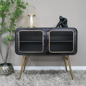 Cabinet - black metal - 2 door - retro - large - with gold legs