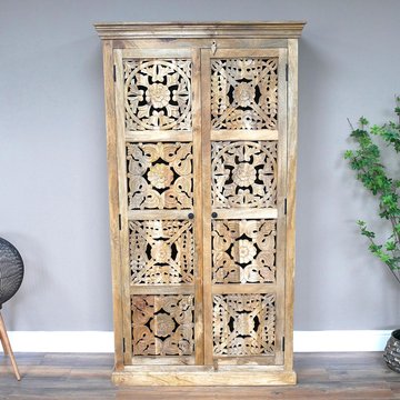Cabinet - 2 door - large - carved mango wood