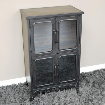 Industrial cabinet - 4 door - black metal and glass