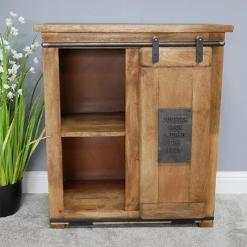 Storage unit - rustic mango wood - sliding door - industrial - wood & metal