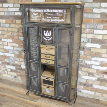 Storage cabinet - wood and metal - multi drawer - apothecary - large