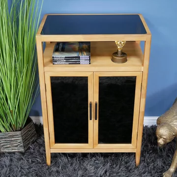 Storage cabinet - wood and black glass - 2 door