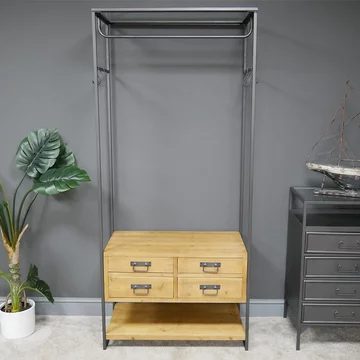 Hall stand - wood and metal - 4 drawer