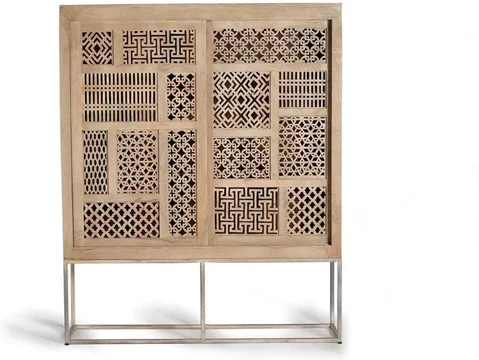Hiram hall cabinet - carved mango wood - 2 door