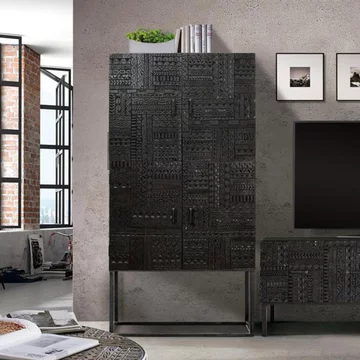 Macedonia hall cabinet - carved dark mango wood - 4 door