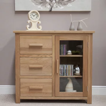 Opus glazed chest - 1 door - 3 drawer - oak