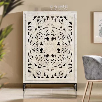 Quintana hall cabinet - washed carved - mango wood - 2 door