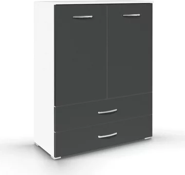 Aditio cupboard - 2 door - 2 bottom drawer - alpine white & metallic dark grey