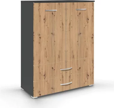 Aditio cupboard - 2 door - 2 bottom drawer - metallic dark grey & artisan oak