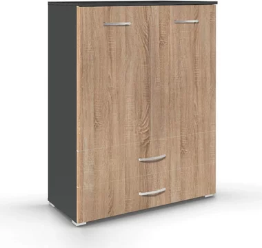 Aditio cupboard - 2 door - 2 bottom drawer - metallic dark grey & sonoma oak