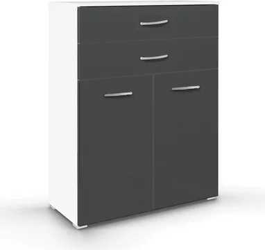 Aditio cupboard - 2 door with 2 top drawer - alpine white & metallic dark grey