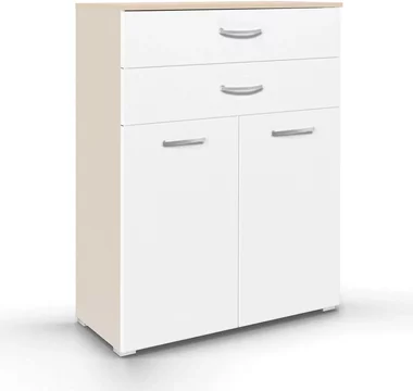 Aditio cupboard - 2 door with 2 top drawer - champagne & alpine white