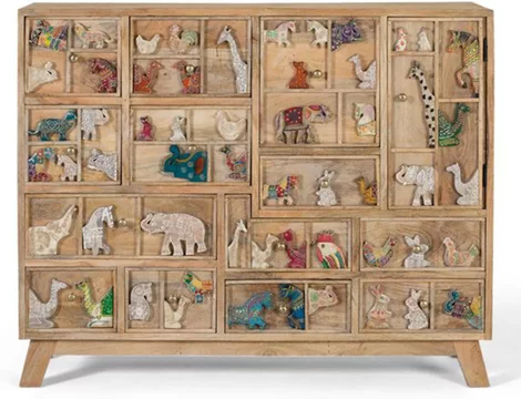 Safari hall cabinet - mango wood - multi drawer
