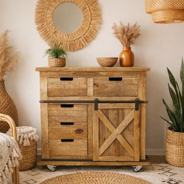 Sliding door cabinet - industrial - rustic mango wood