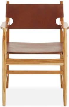 Kendari lounge armchair - antique brown leather with teak wood