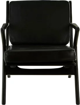 Kendari lounge armchair - black leather with teak wood