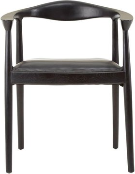 Kendari armchair - curved back - black leather with teak wood