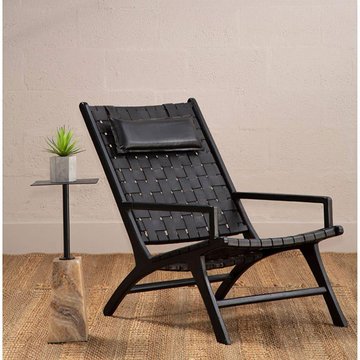Kendari armchair - black woven leather with teak wood