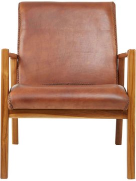 Kendari armchair - brown leather with teak wood