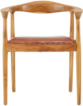 Kendari armchair - curved back - brown leather with teak wood