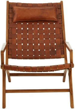 Kendari armchair - brown woven leather with teak wood