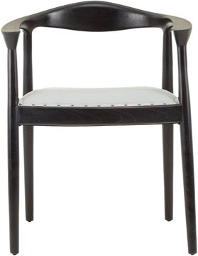 Kendari armchair - curved back - grey leather with teak wood