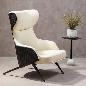 Kiev armchair - wing back - ivory fabric and black faux leather