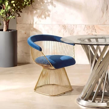 Anzio chair - navy blue velvet fabric with brushed gold base