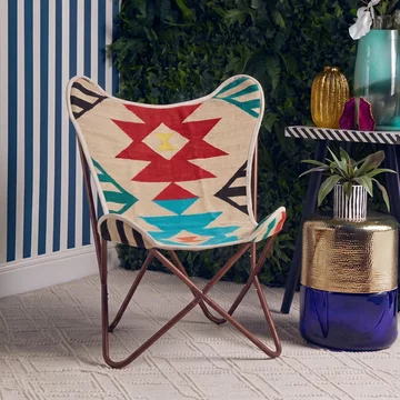 Cefena butterfly chair - cream fabric with rose gold