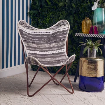 Cefena butterfly chair - white and grey fabric with rose gold
