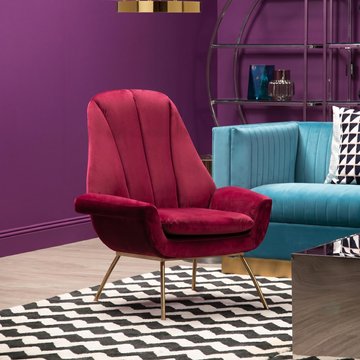 Billi lounge chair - wine velvet fabric with gold legs