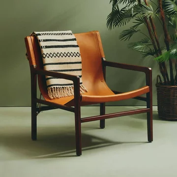 Inca chair - brown leather with teak wood - sling
