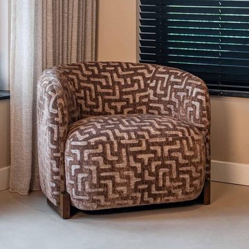Hannah lounge chair - labyrinth - brown - fabric and wood