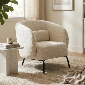 Joey armchair - curved back - cologne ivory and black - fabric and metal