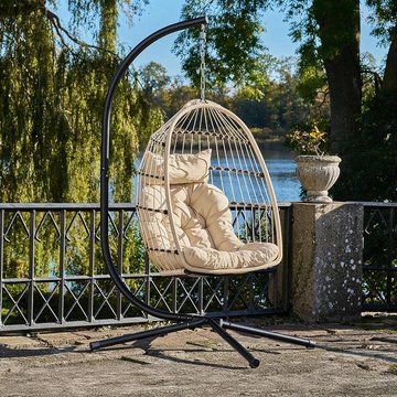 Patras outdoor hanging chair - beige and black - rattan and metal